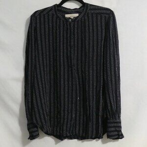 LOFT | large | Black Long Sleeve Button-Up Shirt | White Striped Stitching